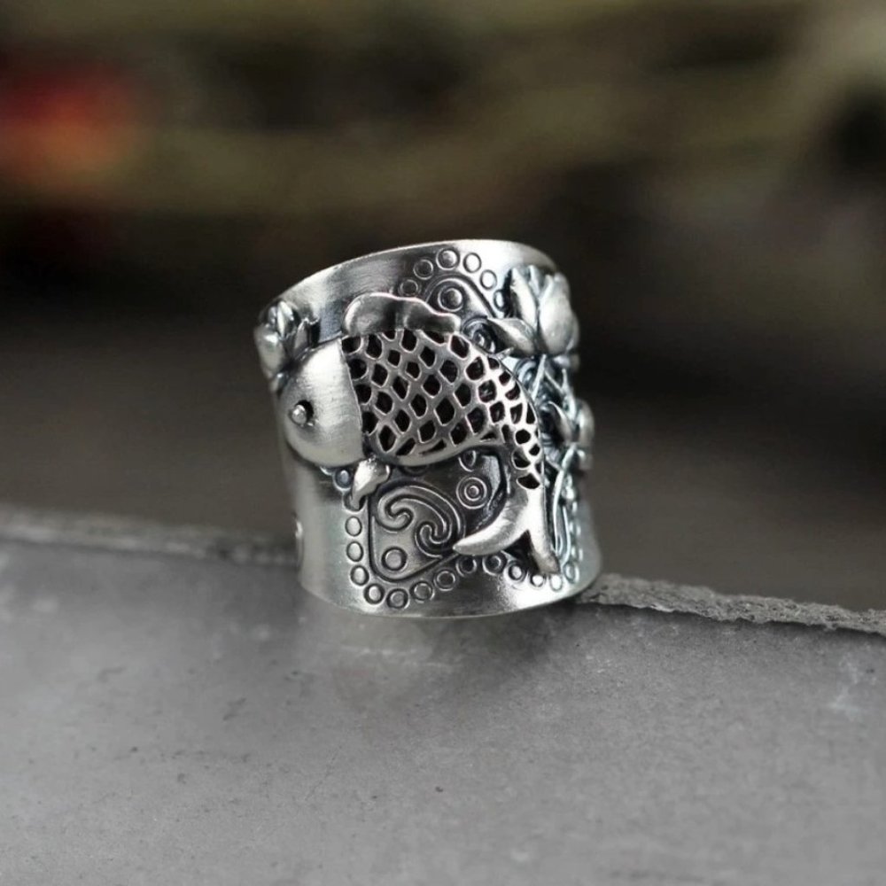 New Thai Silver Color Fish Pattern Open Ring